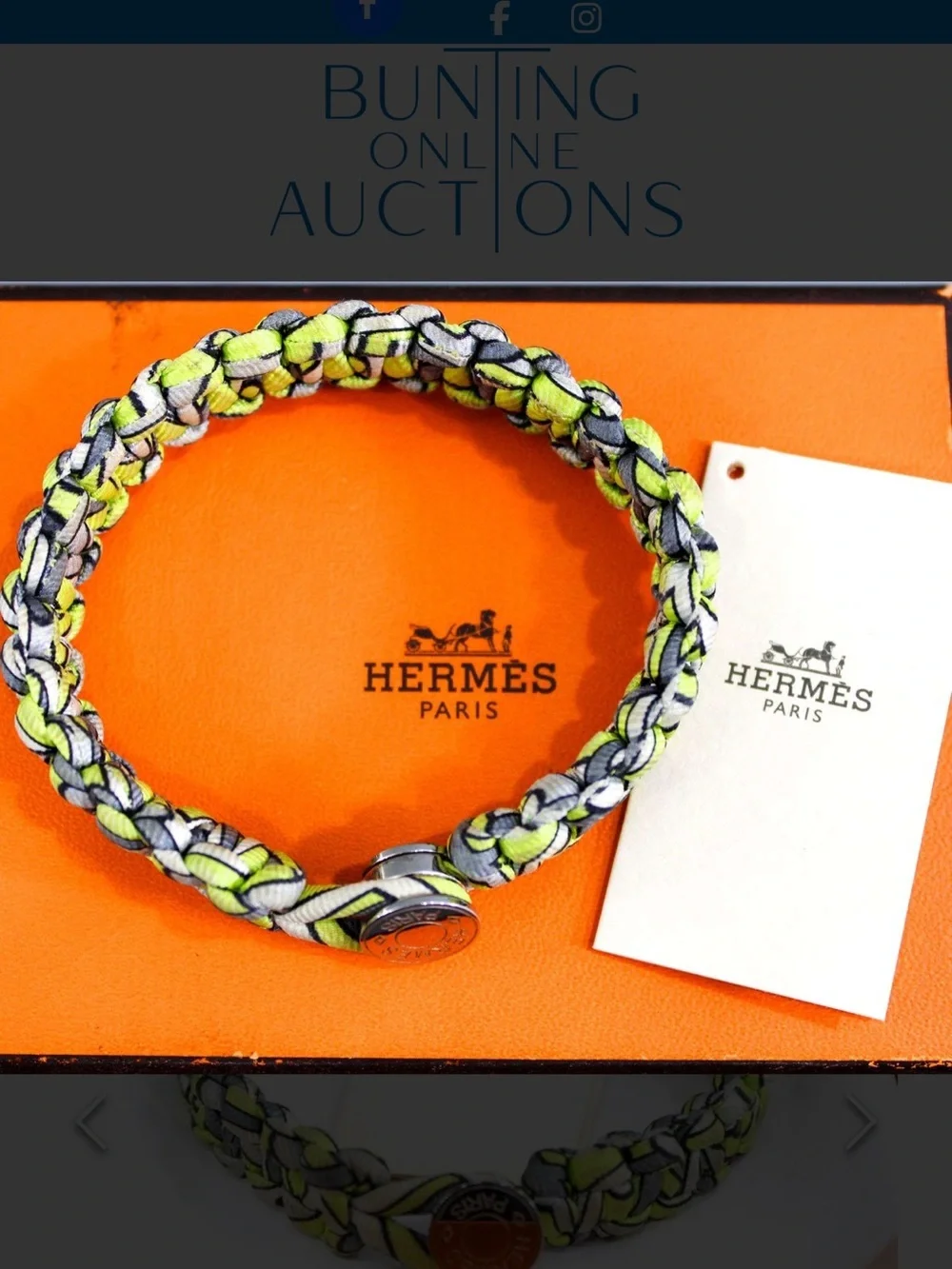 Neon Yellow Braided Silk Bracelet with Signature Clasp with COA